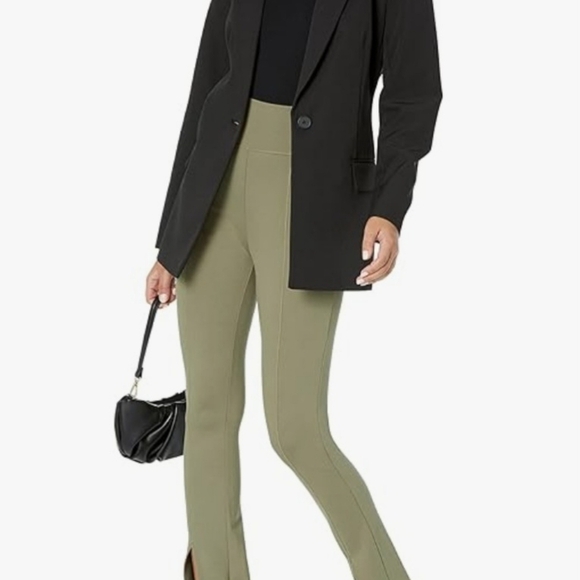 The Drop Women's SZ L High Rise Flare Leggings Sexy Split Hem Army Green Pants - Picture 14 of 14